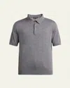 Loro Piana Men's Sottile Short-sleeve Polo Sweater In Grey Melange
