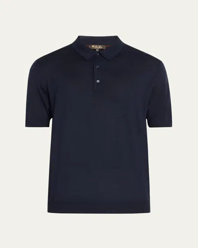 Loro Piana Men's Sottile Short-sleeve Polo Sweater In Navy