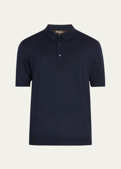 Loro Piana Men's Sottile Short-sleeve Polo Sweater In W000 Blue Navy