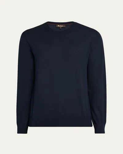 Loro Piana Men's Sottile Wool, Silk And Cashmere Crewneck Sweater In Blue