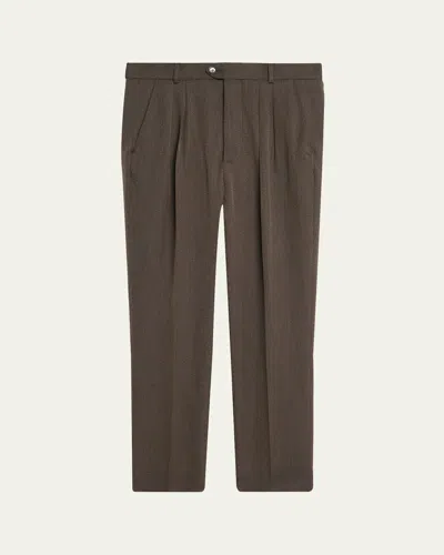 Loro Piana Men's Stafford Wool Twill Pleated Trousers In Brown