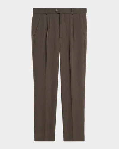 Loro Piana Men's Stafford Wool Twill Pleated Trousers In Brown
