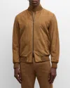 Loro Piana Men's Suede Bomber Jacket In Pecan