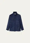 Loro Piana Men's Suede Concealed-zip Field Jacket In Very Dark Blue