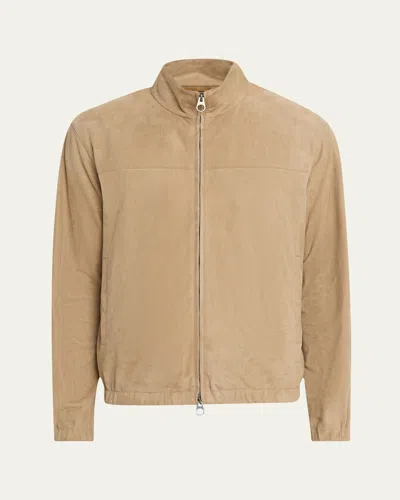 Loro Piana Suede Zip-up Bomber Jacket In Brown