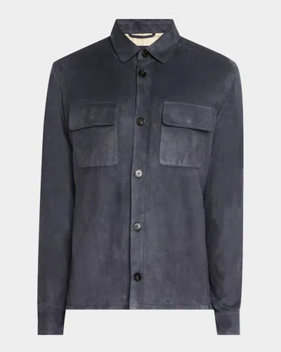 Loro Piana Suede Overshirt In Blue