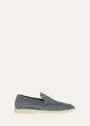 Loro Piana Men's Summer Walk Suede Loafers In Gray