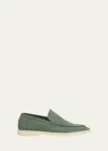 Loro Piana Men's Summer Walk Suede Loafers In Frozen Fir
