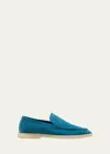 Loro Piana Men's Summer Walk Suede Loafers In Light Blue Petr