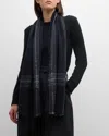 Loro Piana Frayed Checked Cashmere And Linen-blend Scarf In Blue Navy