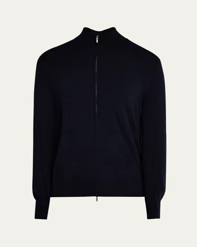 Loro Piana Men's The Gift Of Kings Wool Bomber Sweater In Blue Navy
