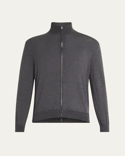 Loro Piana Men's The Gift Of Kings Wool Bomber Sweater In W000 Blue Navy