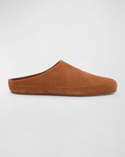 Loro Piana Men's Tomori Sabot Suede Mules In Calf Brown