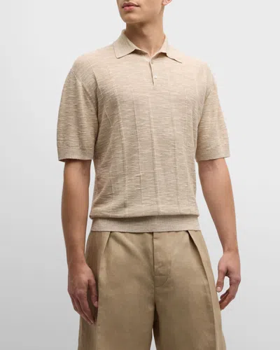 Loro Piana Men's Tori Flax-silk Jacquard Polo Shirt In J1mz Soft Beige Mela