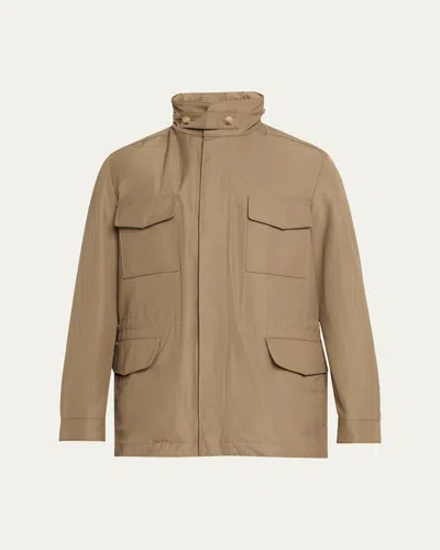 Loro Piana Men's Traveler Field Jacket With Stowaway Hood In Neutral