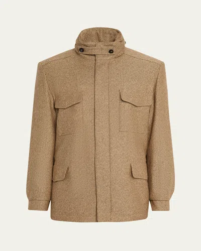 Loro Piana Men's Traveller Cashmere And Silk Chevron Field Jacket In Brown