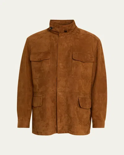 Loro Piana Men's Traveller Lambskin Suede Field Jacket In Brown
