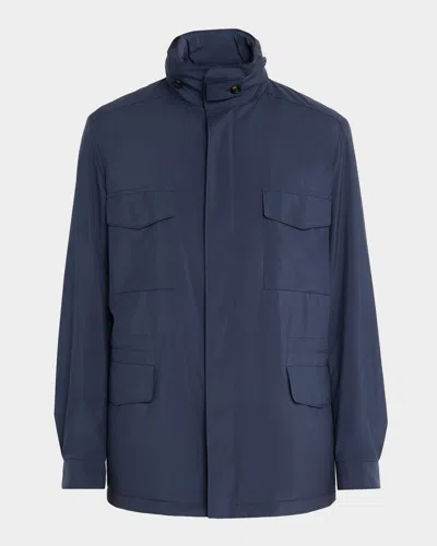 Loro Piana Men's Traveller Microfiber Storm System Field Jacket In Blue