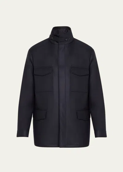 Loro Piana Men's Traveller Stand-collar Wool Utility Coat In W000 Blue Navy