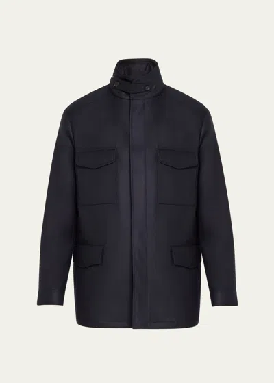 Loro Piana Men's Traveller Stand-collar Wool Utility Coat In Navy