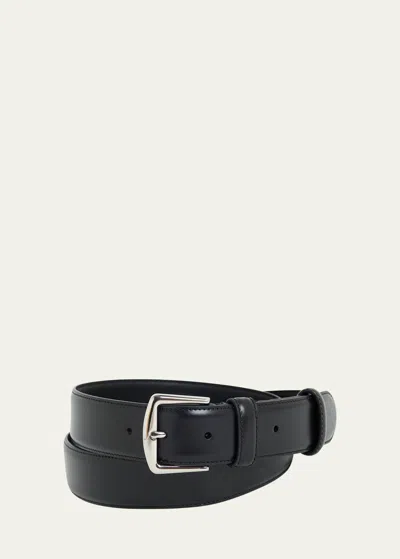 Loro Piana Men's Travis Calf Leather Belt In Black