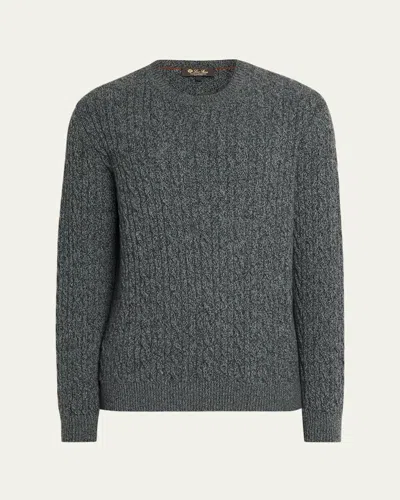 Loro Piana Men's Treccia Baby Cashmere Crewneck Sweater In Gray