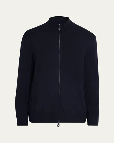 Loro Piana Men's Tyton Wool Knit Bomber Jacket In Blue