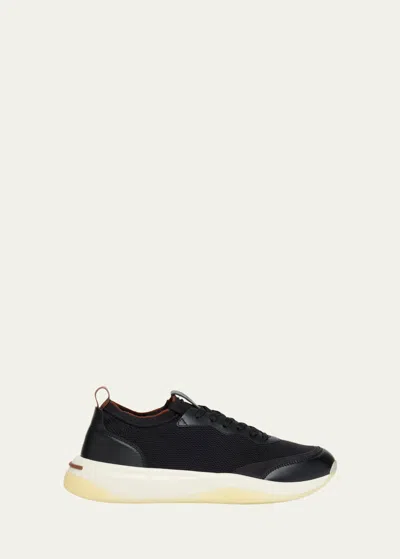 Loro Piana 410 Lp Walk Leather-trimmed Wish® Wool Sneakers In Blue