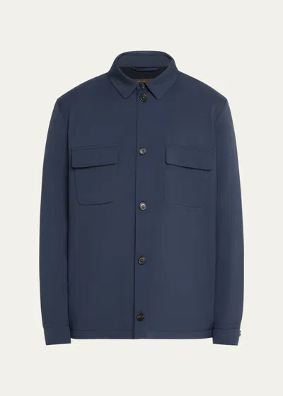 Loro Piana Men's Windwish Wind-resistant Overshirt In Blue