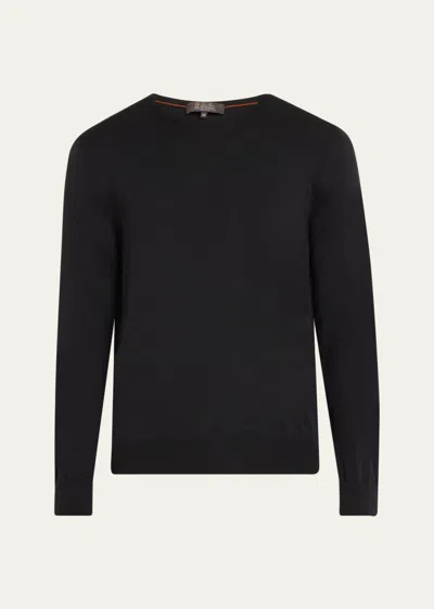Loro Piana Men's Wool Knit Crewneck Sweater In Black