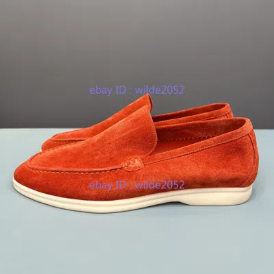 Pre-owned Loro Piana Mens Summer Suede Loafers Shoes All Size In Stock In Orange