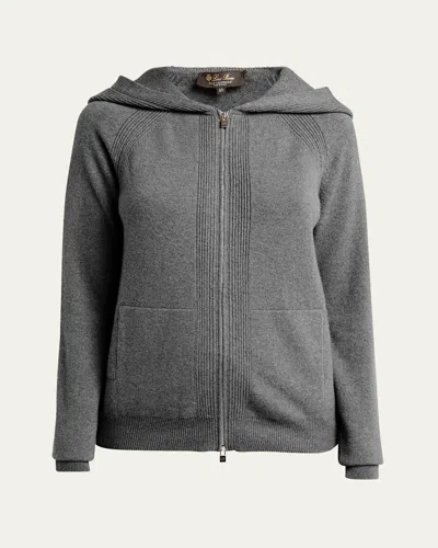 Loro Piana Merano Cashmere Zip-front Hoodie Sweater In Dark Gray