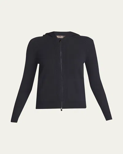 Loro Piana Merano Cashmere Zip-front Hoodie Sweater In Blue