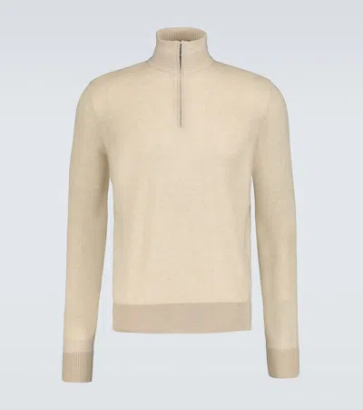 Loro Piana Mezzocollo Roadster Cashmere Half-zip Sweater In Beige