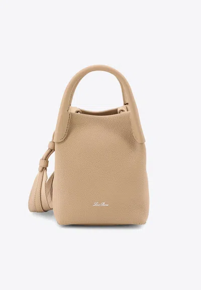 Loro Piana Micro Bale Grained Leather Bucket Bag In Sand