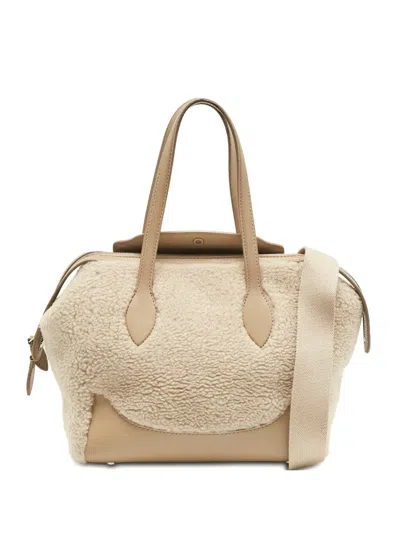 Pre-owned Loro Piana Micro Sesia Happy Day Shearling Leather Tote Bag In Neutral