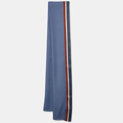 Pre-owned Loro Piana Midnight Blue Striped Cashmere & Silk Stole In Navy Blue