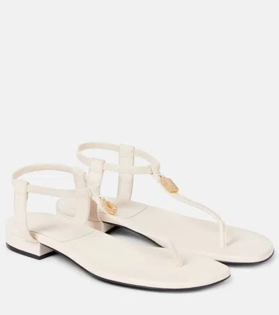 Loro Piana Mindil Embellished Leather Thong Sandals In Whispering White