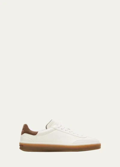 Loro Piana Mixed Leather Low-top Tennis Sneakers In White