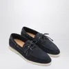 Loro Piana Suede Loafers With Rubber Sole And Metal Eyelets In Blue