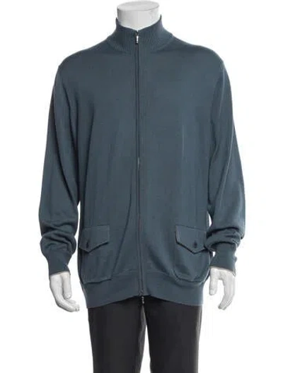 Pre-owned Loro Piana Mock Neck Long Sleeve Cardigan In Blue