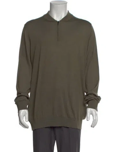 Pre-owned Loro Piana Mock Neck Long Sleeve Polo Sweater In Green