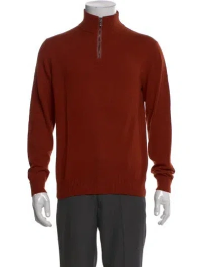 Pre-owned Loro Piana Mock Neck Long Sleeve Polo Sweater In Orange