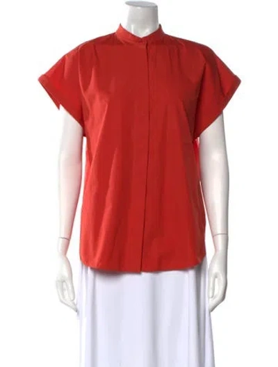 Pre-owned Loro Piana Mock Neck Short Sleeve Polo In Orange
