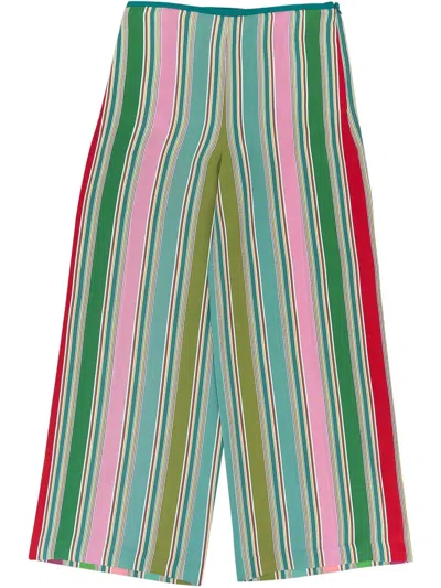 Loro Piana Multicolour Silk Wide-leg Pants In Green