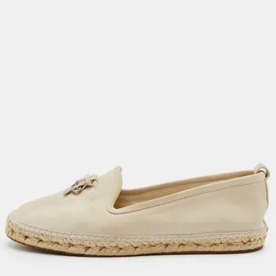 Pre-owned Loro Piana My Charms Size 38 Beige Suede Espadrille Flats