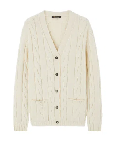 Loro Piana Napier Cable-knit Cashmere Cardigan In White