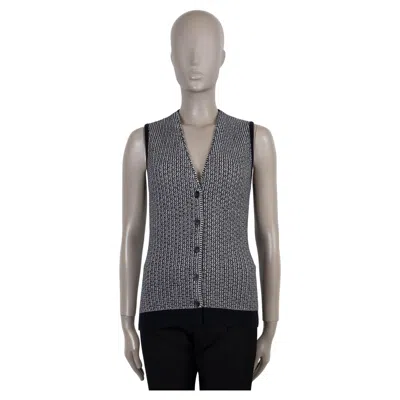 Pre-owned Loro Piana Navy Blue & White Cashmere Cardigan Vest Sweater 44 L