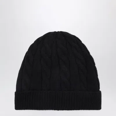 Loro Piana Navy Blue Cableknit Cashmere Beanie In Black