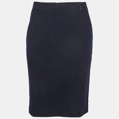 Pre-owned Loro Piana Navy Blue Cashmere Leather Detail Mini Skirt S